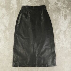 Vintage Cedars Leather Midi Skirt Women's 8 Black Moto Grunge Lined A-Line